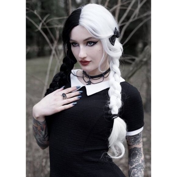 Half Black Half White Lace Wigs - Picture 1 of 5